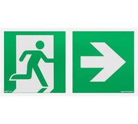 notlok Safety Work Fire Exit Sign, 15 x 30 cm, Fluorescent PVC, Green Yellow, Emergency Exit Right and Arrow to the Right