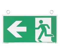 notlok Safety Work - Fire Exit Sign [20 x 38 cm] | Double-Sided Photoluminescent PVC Plate with Mounting Set for Hanging | Fire Action Notice Sign