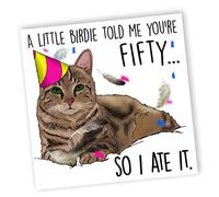 NotNiceThings Funny Cat 50th Birthday Card | Cheeky Old Age Joke Birthday Greeting for Him or Her with Cat Humour and Blank Inside Printed on Premium Cardstock