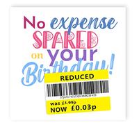 NotNiceThings Reduced Sticker Birthday Card with Yellow Supermarket Label Design, Blank Inside, Rude Birthday Card for Adults Who Love Bargain Shame UK