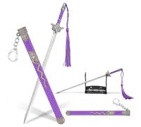 Notoke Ancient Sword Letter Opener with Purple Sheath & Display Stand - Chinese Jian Weapon Style Metal Keychain, Envelope Opener Gift for Collectors and Action Figure Arts (Purple)