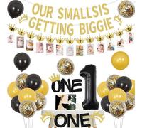 Notorious Big One Birthday Decorations for 1st Boy Gold Our Smalls is Getting Biggie Birthday Decorations Banner with Hip Hop the Big One Notorious One Birthday Cake Topper High Chair Banner Photo Banner