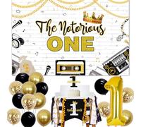 Notorious Big One Birthday Decorations for Boys, The Notorious One Backdrop Highchair Banner Cake Topper Number 1 Foil Balloon for Hip Hop First Birthday The Big One 1st Birthday Party Decorations