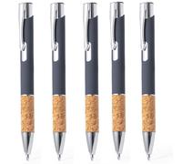 noTrash2003 10 Ergonomic Ballpoint Pens Rubberised Aluminium Metal Tip and Cork Grip Zone and Touch Function 5 Colours Stylus Retractable Ballpoint Pen Multicoloured Blue Ink (Grey)