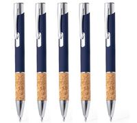 noTrash2003 10 Ergonomic Ballpoint Pens Rubberised Aluminium Metal Tip and Cork Grip Zone and Touch Function 5 Colours Stylus Retractable Ballpoint Pen Multicoloured Blue Ink (Navy Blue)