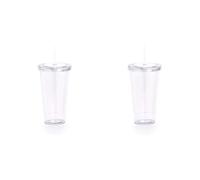 notrash2003 Plastic Cup Double Wall with Lid Straw for Smoothies/Juice/Iced Coffee (White) (Pack of 2)