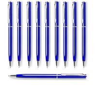 noTrash2003 Set of 10 Metal Ballpoint Pens Aluminium in Slim Shape, Elegant Twist Ballpoint Pens for Office and Workplace Silver Gold Black White Yellow Blue Red Orange Pink Green (Dark Blue)