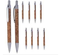 noTrash2003 Set of 10 Retractable Ballpoint Pens with Cork Barrel in Natural Look Blue Ink