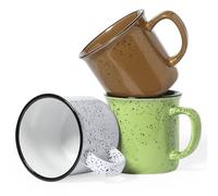 noTrash2003 Set of 3 Nostalgic Vintage Coffee Mugs Coffee Cups Ceramic Speckled Green Brown White with 350 ml, 100-6084