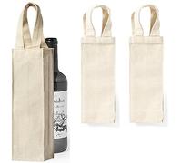 noTrash2003 Set of 3 Wine Bags, Wine Bags, Bottle Bag Made of 220 g/m² Heavy Canvas Cotton Sustainable Bottle Carrier Presentation, beige, 31 cm x 8 cm, Bottle bag
