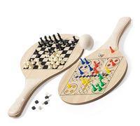 noTrash2003 Sustainable Beach Tennis Set of 2 Bats with Chess & Mill Games in Cotton Bag