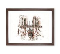 Notre Dame In Paris France Watercolour Modern Framed Print | A3 Walnut Framed Wall Art | Ready to Hang | Modern Historical Picture | Living Room Bedroom Lounge Office
