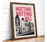 Notting Hill Typography Poster Framed Wall Art Print A1 Walnut