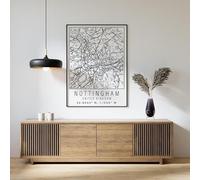 Nottingham England City Street Map Print Nottingham Wall Art Home decor Poster A3 Poster on Canvas - Wall Art Home Decor Movie Poster Canvas Film Cinema Retro Vintage Cult Classic Nostargic Saga Mode