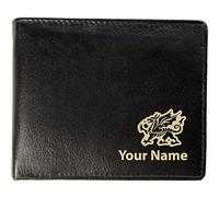 notts laser Welsh Dragon Design, Personalised Mens Leather Wallet (Sandringham Style)