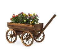 Notume Garden Wooden Wagon Decor with Wheels Rustic Flower Pot,Planters Wagon Indoor Outdoor Backyard Balcony Decor,for Outside Garden Decor Wheelbarrow Planter for Patio