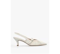 Nouche Cream Leather Rouched Kitten Heel Sling Backs - Camel Leather / 37