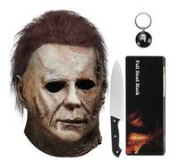 Noufun Michael Myers Mask for Adults, Original Micheal Myers Face - Halloween 1978, Full Head Mask Halloween Horror Face Headgear Latex Rubber with Hair, Includes Knife and Keychain