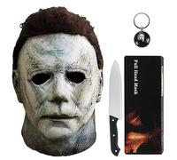 Noufun Michael Myers Mask for Adults, Original Micheal Myers Face - Halloween 1978, Full Head Mask Halloween Horror Face Headgear Latex Rubber with Hair, Includes Knife and Keychain