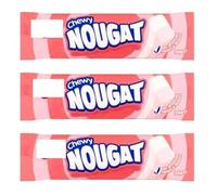 Nougat 3 x 35g Bars Multipack - Traditional Soft & Chewy Raspberry & Vanilla Flavour Sweets - Retro Pink & White Confectionery Pocket Bar