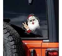 Nouiroy 3D Broken Christmas Sticker Self-Adhesive PVC Window Sticker for Cars, Laptops, Toolboxes, Double-Sided Christmas Themed Sticker, Suitable for Glass & Metal Surfaces (1, Music Santa)