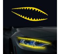 Nouiroy 4 Pcs Reflective Shark Eyeliner Car Headlight Decals, High Reflective Sawtooth Vinyl Sticker Self-Adhesive Bumper Stickers for Vehicle Light Decoration Cute Car Accessory (Yellow)