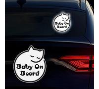 Nouiroy Baby on Board Stickers for Cars,Sleeping Cat Sticker Reflective Baby Caution Decals and Stickers 6.10 * 6.95in Bumper Sticker Safety Warning Sign Vinyl Sticker (White)