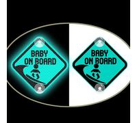 Nouiroy Double-Side Baby on Board Sign with Suction Cups, Reflective Surf Baby On Board PVC Car Decals Cute Reflective Baby Safety Warning Car Decal,4.72x4.72 in (Surf Baby, Mint Green)