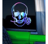Nouiroy Rock Skull Exterior Car Stickers Vinyl Decals, 2 Pack Halloween Decor Rose Skull Sticker for Car Window Bumper Home Wall Decoration Waterproof Vinyl Sticker (Rose&Skull, Rainbow Blue)