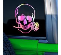 Nouiroy Rock Skull Stickers for Car Vinyl Decals, 2 Pack Halloween Decor Rose Skull Sticker for Car Window Bumper Home Wall Decoration Skull Decal Waterproof Vinyl Sticker (Rose&Skull, Rainbow White)