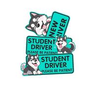 Nouiroy Student Driver Car Decal,3 Pcs High Reflective Husky New Driver Car Sticker Funny Dog Waterproof Vinyl Sticker Keep Distance Bumper Sticker Student Driver Safety Warning Sign (Mint Green)