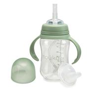 nouka Tritan Plastic Transitional Sippy Cup with Weighted Straw | Leak Proof and Easy Grip | Removable Handles | Moss