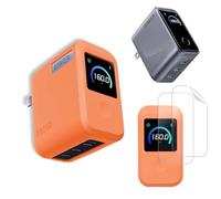 NOUKAJU Case for Anker Prime Charger 160W, Silicone Protective Cover with 2pack Screen Protector,Drop-Proof,Scratch-Proof,Shock-Proof,Dust-Proof,Screen Protector for Anker 160W Charger(Orange)