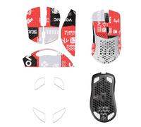 NOUKAJU Mouse Grip Tape Full Coverage for Glorious Model D, Rounded Curved Edges Mouse Feet Skates,Self-Adhesive PreCut Sweat-Resistant Professional Mice Upgrade Kit(Foot pad + Red Mouse Grip Tape)