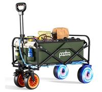 Nouno Electric Assistance Collapsible Folding Garden Wagon, 300LBS Grocery Cart with Big All-Terrain Wheels, Portable for Camping Outdoor Beach Fishing Picnic Sports Shopping (Green)