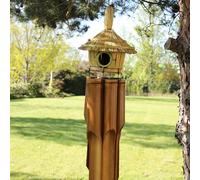 NouPex 56x20cm Bird houses for Garden Made of Seagrass & Bamboo Wooden Nesting Bird Box for Birds With Chimes Bird boxes Garden Ornament Birds House