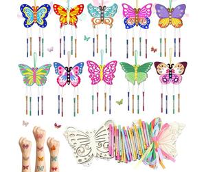 Nourdom 10 Pack Butterfly Wind Chime Kit for Kids Make Your Own Butterfly Wind Chime Wooden Crafts DIY Make a Wind Chime Kit DIY Coloring Butterfly Ornaments for Girls Boys