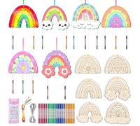 Nourdom 12 Pack Wind Chime Crafts for Kids, Make Your Own Boho Rainbow Wind Chime Kit DIY Coloring Wooden Craft Unfinished Rainbow Wood Ornaments for Girls Boys Birthday Gifts