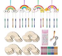 Nourdom 12 Pack Wind Chime Kits for Kids, Make Your Own Rainow Wind Chime DIY Coloring Star Moon Sun Make A Wind Chime Kits Wooden Arts and Crafts Birthday Gifts for Girls Boys