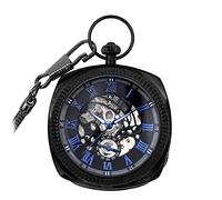 NOURIS Pocket Watch and Chain,Vintage Pocket Watch, Creative Desktop Ornaments Skeleton Mechanical Necklace Watch with Chain Christmas Graduation Birthday Gifts Fathers Day (Color : Black)
