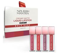 NOURISH MANTRA Bold Rush Matte Liquid Lipstick with SPF/Mini Lipstick/Water Proof/Smudge Proof/Transfer Proof/Long Lasting/For All Skin Tones/Set of - 4 (1.2ml Each