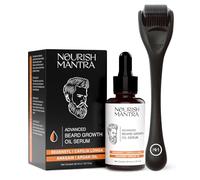 Nourish Mantra Derma Roller & Advanced Beard Growth Oil Serum | Derma Roller with 540 Stainless Steel Micro-Needles | Beard Growth Kit for Thicker & Fuller Beard | For Men & Women