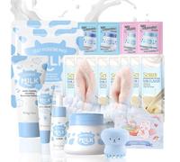 Nourish Milk Beauty Gifts for Teenage Girls - Milk Skin Care Sets & Kits - Skin Pamper Gifts for Women Kit with Cleanser,Eyecream,Cream,Serum,Scrub,Mask,Brush,Headband,Lovely Greet Card (21pcs)