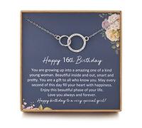 NOURISHLOV 16th Birthday Gifts Girl, Sterling Silver CZ Interlocking Two Ring Necklace, 16 Year Old Gifts for Girls, Teen Girl Gifts, Best Birthday Jewelry Ideas
