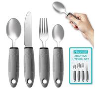 Nourislif Adaptive Utensils 4pcs For Hand Tremors,Elderly, Arthritis,Parkinsons-Built Up Utensils For Adults-Easy Grip Aids handle-2.5oz Each Weighted Silverware For Hand Tremors