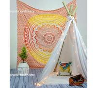 "Nouveau lancé" populaire DIY Ombre Tapisserie, travail à la main Indien Mandala Peinture Hippie Décoration Murale, Suspendus Bohème Jeter Couverture Tapisseries 84" x 90" (Coton, Feu, Plein)