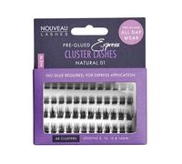 Nouveau Lashes Pre-Glued Express Cluster Lashes - Reusable & Customisable Lash Clusters - 8, 10, 12, 14mm Length - 44/48 Clusters Per Pack (Natural 01)