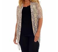 Nouvelle Collection Plus Size Women Floral Lace & Scallop Edge Kimono Cardigan Open Front (UK, Numeric, 22, 24, Plus, Regular, Beige)