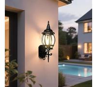 NOUVO Black Outdoor Wall Lantern Light, Aluminum Frame with Clear Glass, IP44 Waterproof Exterior Sconce, E27 Socket (Bulb Not Included), 100-240V Mains Powered Lighting for Porch, Entryway, Garden