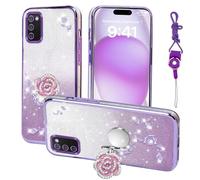 Nouxwerx for Samsung Galaxy A03s Case, Mobile Phone Case for Cute Soft Slim Cover for Girls Women with Ring Stand Strap Lanyard Shockproof Protective Cover for Samsung A03s (Purple)